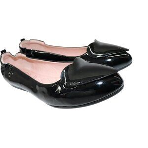 NOBLEZ Glossy Black Patent Leather Heart Toe Ballet Flats 8